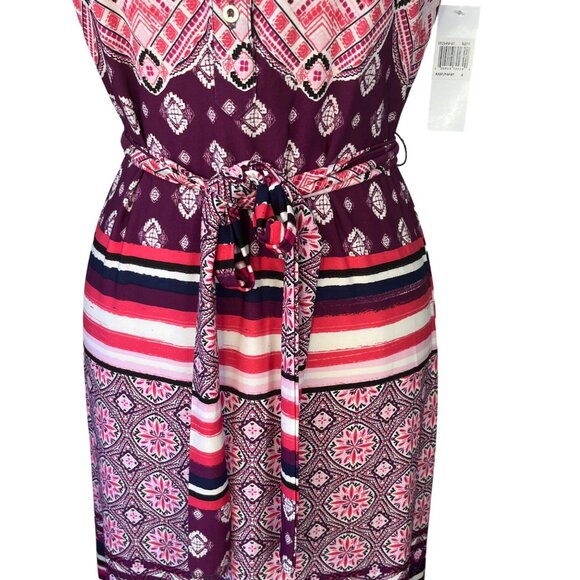 JM Collection Sleeveless Maxi Dress Size 4 Pink Purple New Belt - Picture 5 of 9